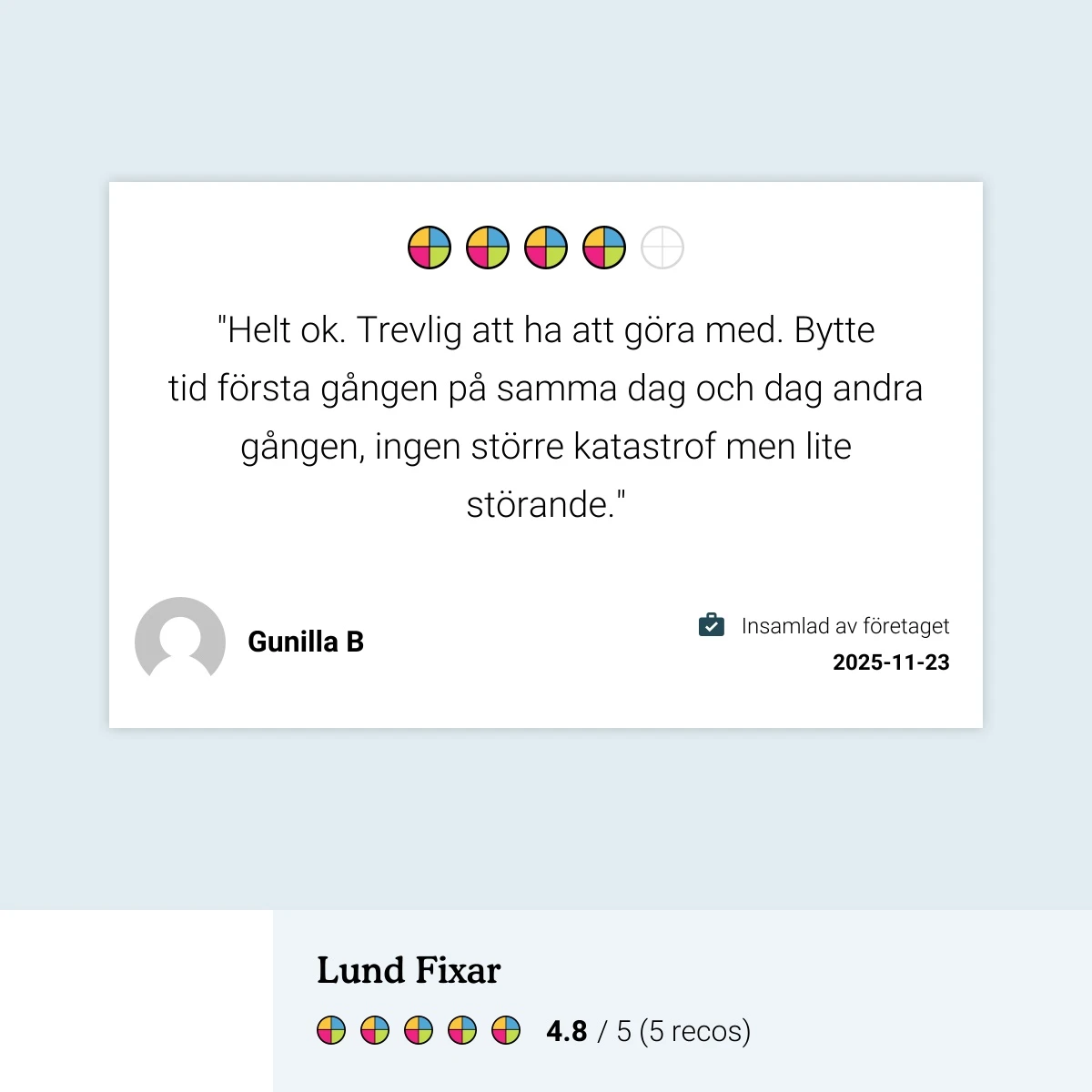 Recension på Reco från Gunilla B om Lund Fixar